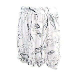 PLK Women's Large Milly Jess Sketched Iris Mini Skirt White/black Flounce $295!!